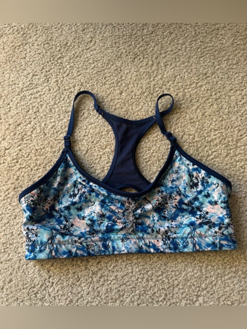 Marika Blue Floral Racerback Sports Bra casual gym athletic